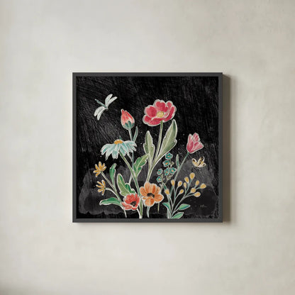 Boho Field III Black by Janelle Penner. Shown in a sleek black glass frame for a contemporary gallery look. Available as an archival giclee rolled canvas, fine art paper, or poster print. SKU 52071a.