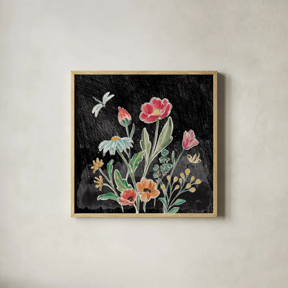 Boho Field III Black by Janelle Penner. Shown in a natural wood glass frame for a timeless modern aesthetic. Available as an archival giclee rolled canvas, fine art paper, or poster print. SKU 52071a.