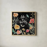 Boho Field IV Black by Janelle Penner. Shown in a natural wood glass frame for a timeless modern aesthetic. Available as an archival giclee rolled canvas, fine art paper, or poster print. SKU 52072a.
