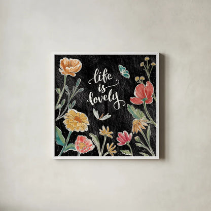 Boho Field IV Black by Janelle Penner. Shown in a crisp white glass frame for a clean and minimalist style. Available as an archival giclee rolled canvas, fine art paper, or poster print. SKU 52072a.