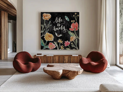 Boho Field IV Black by Janelle Penner. Shown as extra-large giant wall art in a modern living room. Available as an archival giclee rolled canvas, fine art paper, or poster print. SKU 52072a.