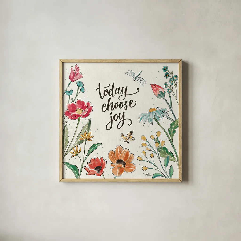 Boho Field V by Janelle Penner. Shown in a natural wood glass frame for a timeless modern aesthetic. Available as an archival giclee rolled canvas, fine art paper, or poster print. SKU 50570a.