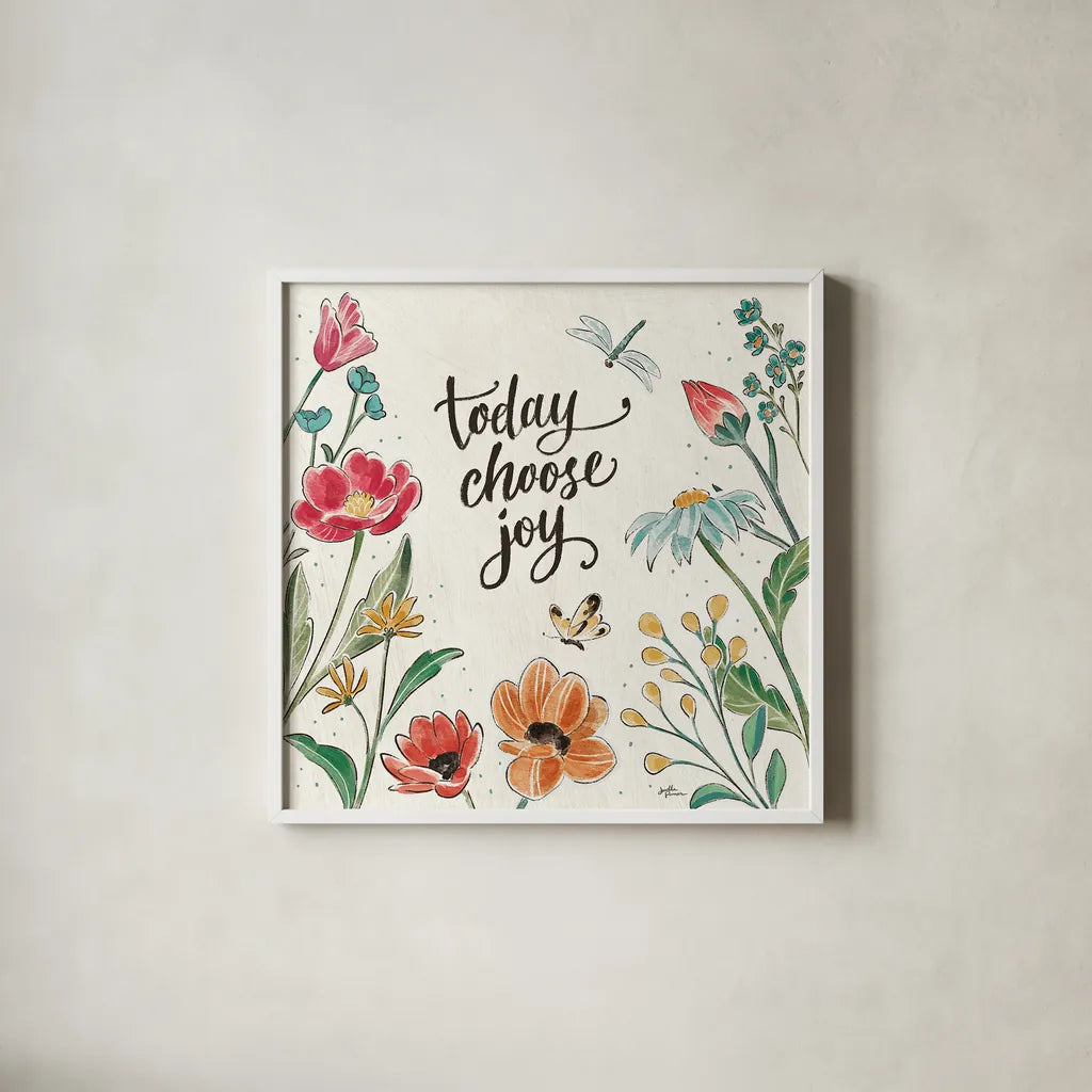 Boho Field V by Janelle Penner. Shown in a crisp white glass frame for a clean and minimalist style. Available as an archival giclee rolled canvas, fine art paper, or poster print. SKU 50570a.