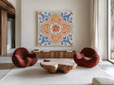 Boho Field VI Bright by Janelle Penner. Shown as extra-large giant wall art in a modern living room. Available as an archival giclee rolled canvas, fine art paper, or poster print. SKU 54236a.