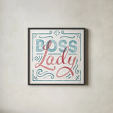 Boss Lady I by Janelle Penner. Shown in a sleek black glass frame for a contemporary gallery look. Available as an archival giclee rolled canvas, fine art paper, or poster print. SKU 60859a.