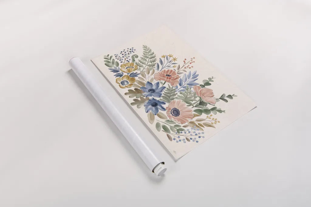 Botanical Blend I by Janelle Penner. shown as a rolled paper print. Available as archival giclee rolled canvas, fine art paper, or poster print. SKU 82918i.