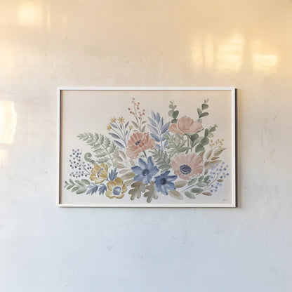 Botanical Blend I by Janelle Penner. shown as a paper print in a white frame. Available as a archival giclee rolled canvas, fine art paper, or poster print. SKU 82918i.