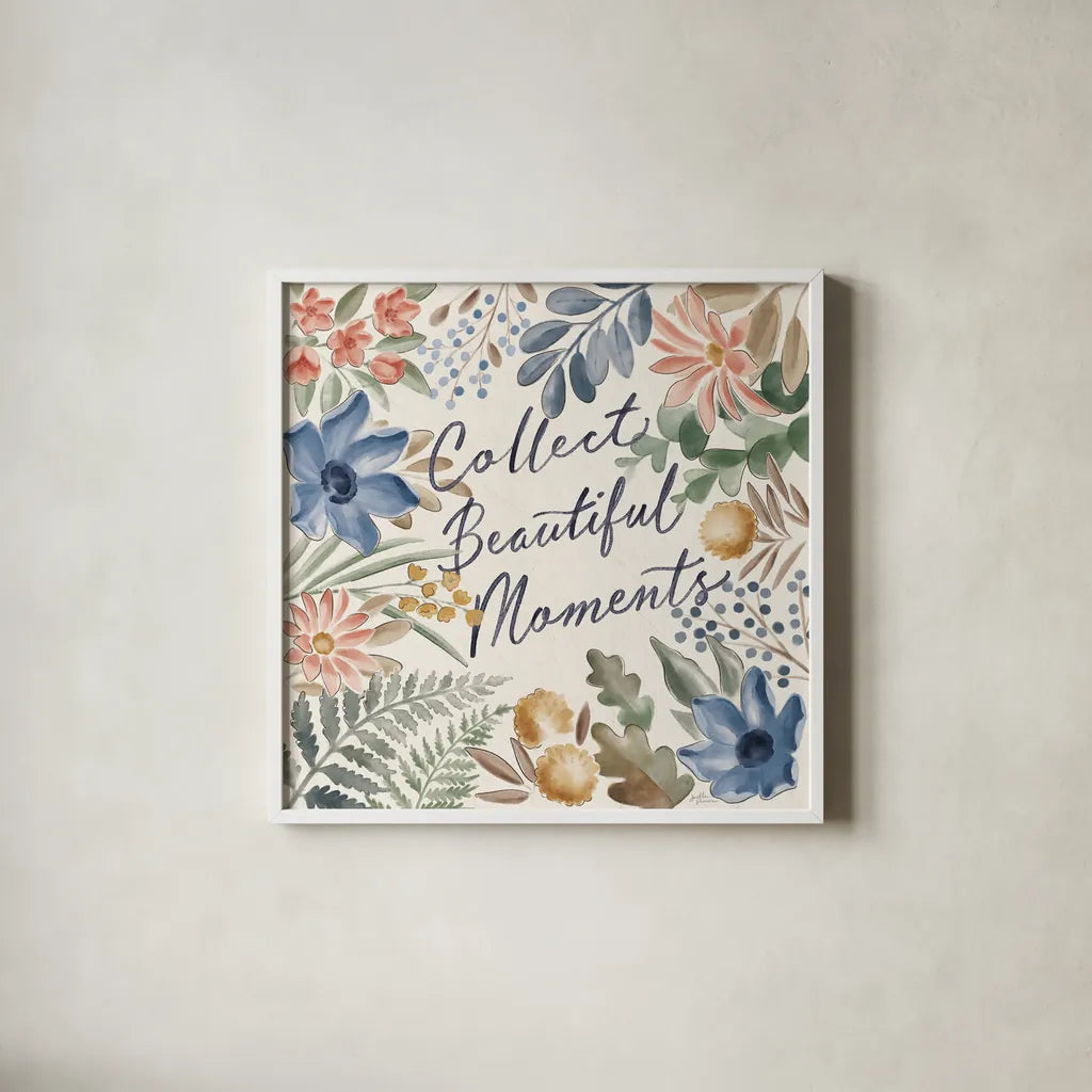 Botanical Blend VI by Janelle Penner. Shown in a crisp white glass frame for a clean and minimalist style. Available as an archival giclee rolled canvas, fine art paper, or poster print. SKU 82923a.