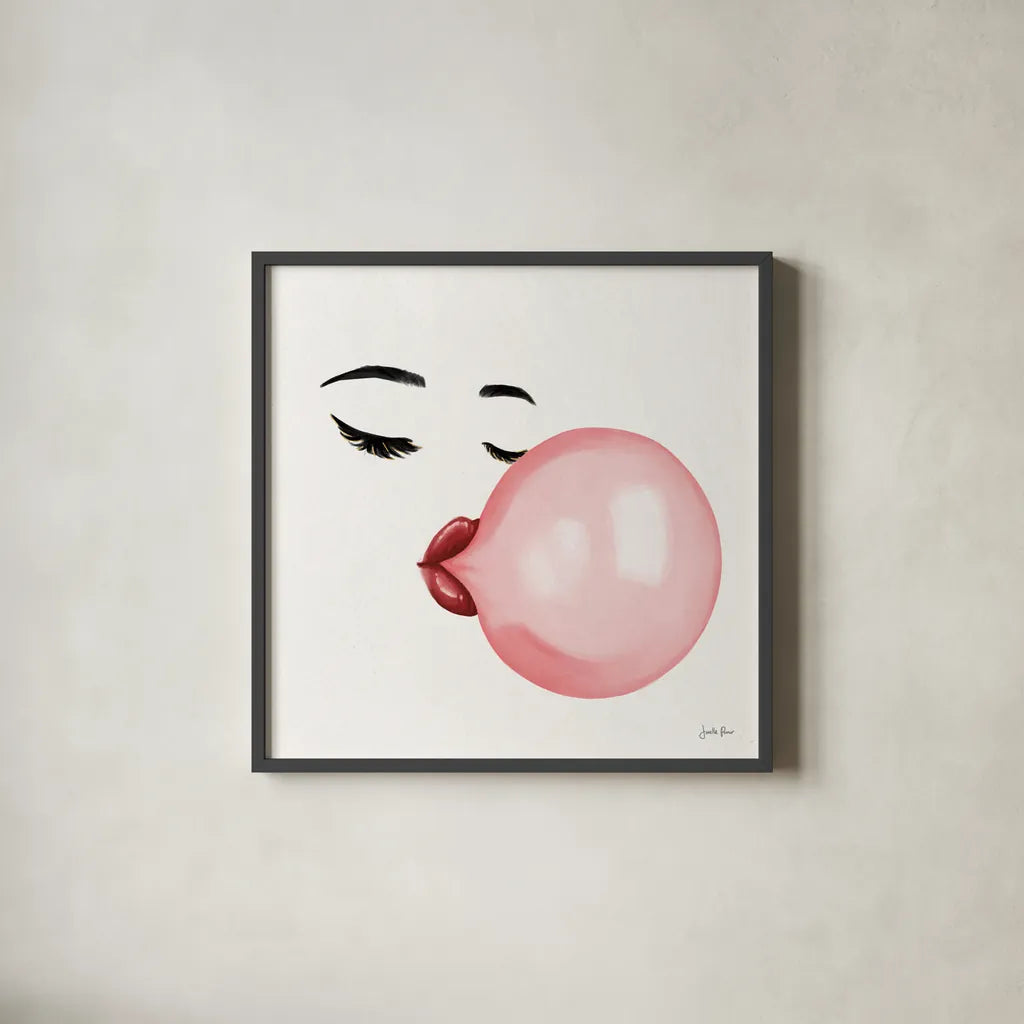 Bubble Babe I by Janelle Penner. Shown in a sleek black glass frame for a contemporary gallery look. Available as an archival giclee rolled canvas, fine art paper, or poster print. SKU 67236a.
