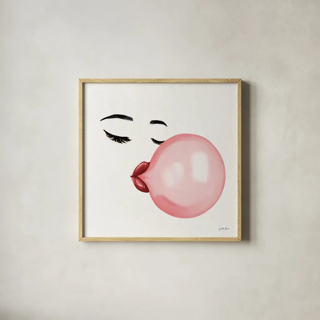 Bubble Babe I by Janelle Penner. Shown in a natural wood glass frame for a timeless modern aesthetic. Available as an archival giclee rolled canvas, fine art paper, or poster print. SKU 67236a.