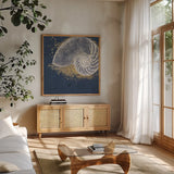 Calm Seas IX no Words by Janelle Penner. Shown in a natural wood frame in a cozy modern living room. Available as an archival giclee rolled canvas, fine art paper, or poster print. SKU 26373a.