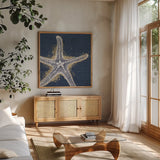 Calm Seas XI no Words by Janelle Penner. Shown in a natural wood frame in a cozy modern living room. Available as an archival giclee rolled canvas, fine art paper, or poster print. SKU 26375a.