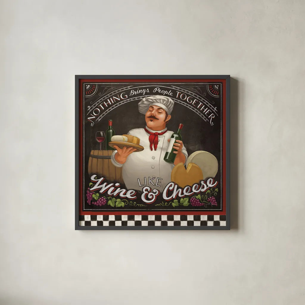 Chefs Specials II by Janelle Penner. Shown in a sleek black glass frame for a contemporary gallery look. Available as an archival giclee rolled canvas, fine art paper, or poster print. SKU 29531a.