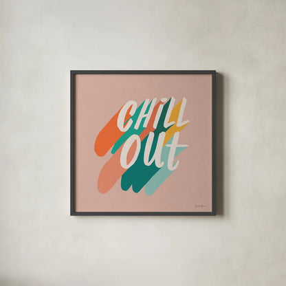 Chill Out I by Janelle Penner. Shown in a sleek black glass frame for a contemporary gallery look. Available as an archival giclee rolled canvas, fine art paper, or poster print. SKU 70282a.