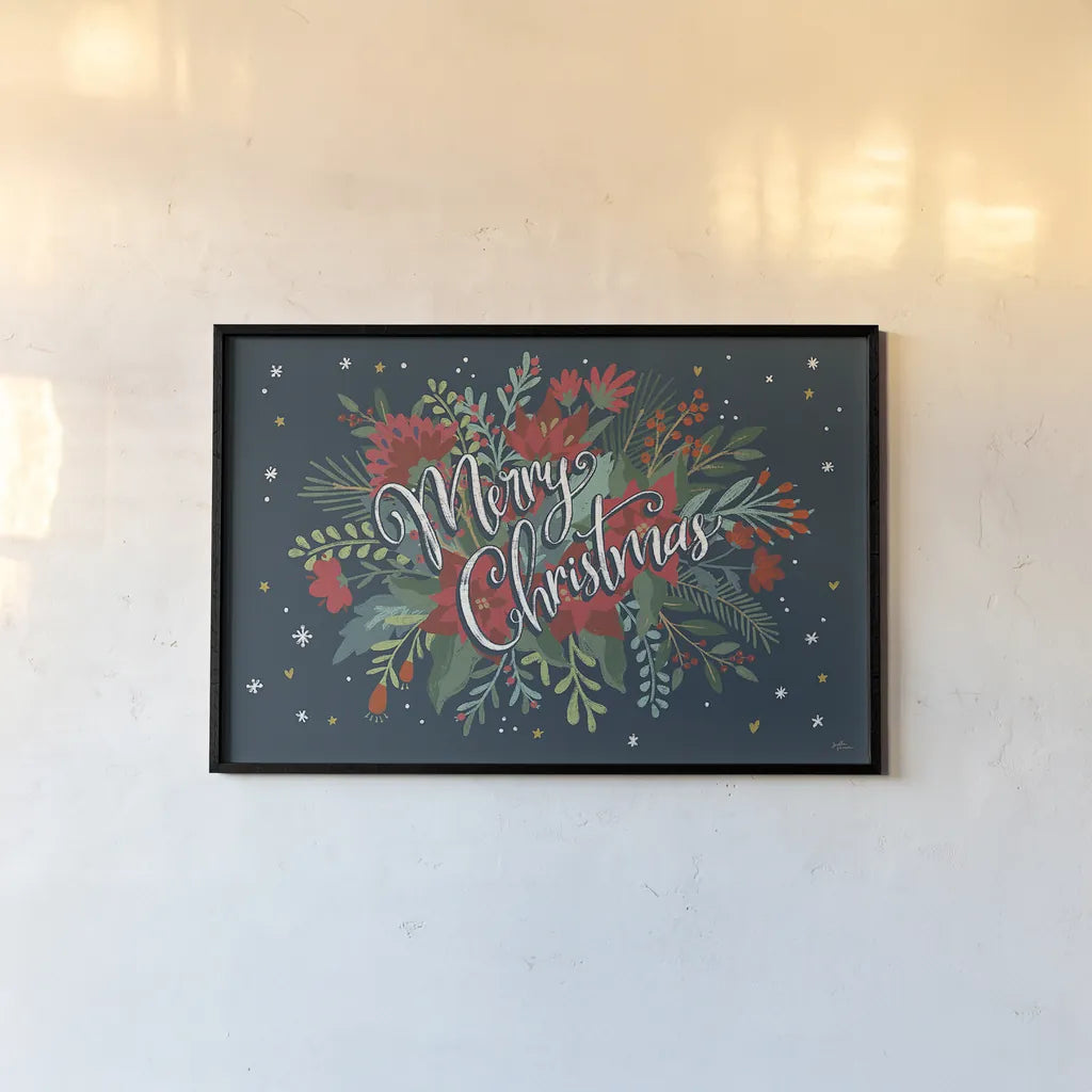 Christmas Bloom I by Janelle Penner. shown as a paper print in a black flame. Available as a archival giclee rolled canvas, fine art paper, or poster print. SKU 38727i.