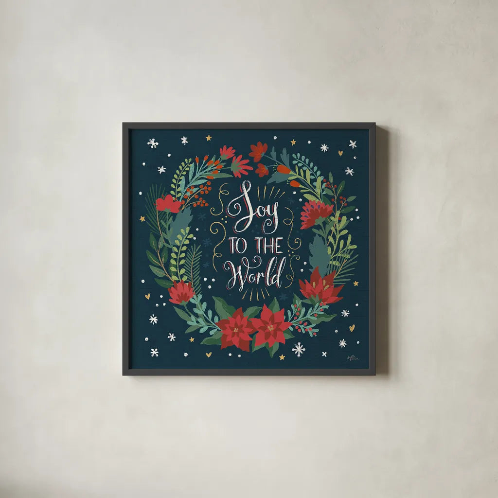 Christmas Bloom II by Janelle Penner. Shown in a sleek black glass frame for a contemporary gallery look. Available as an archival giclee rolled canvas, fine art paper, or poster print. SKU 38728a.