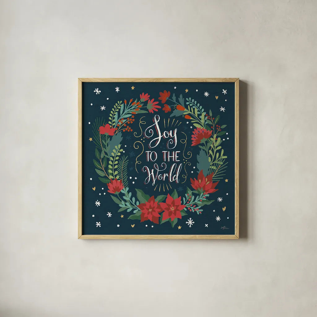 Christmas Bloom II by Janelle Penner. Shown in a natural wood glass frame for a timeless modern aesthetic. Available as an archival giclee rolled canvas, fine art paper, or poster print. SKU 38728a.