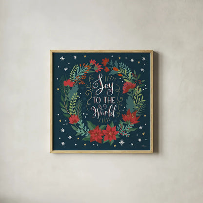 Christmas Bloom II by Janelle Penner. Shown in a natural wood glass frame for a timeless modern aesthetic. Available as an archival giclee rolled canvas, fine art paper, or poster print. SKU 38728a.