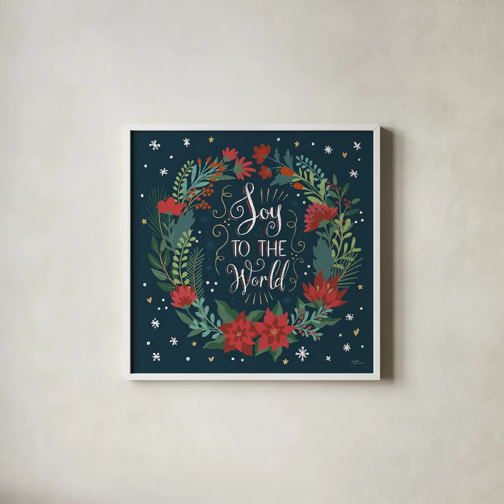 Christmas Bloom II by Janelle Penner. Shown in a crisp white glass frame for a clean and minimalist style. Available as an archival giclee rolled canvas, fine art paper, or poster print. SKU 38728a.