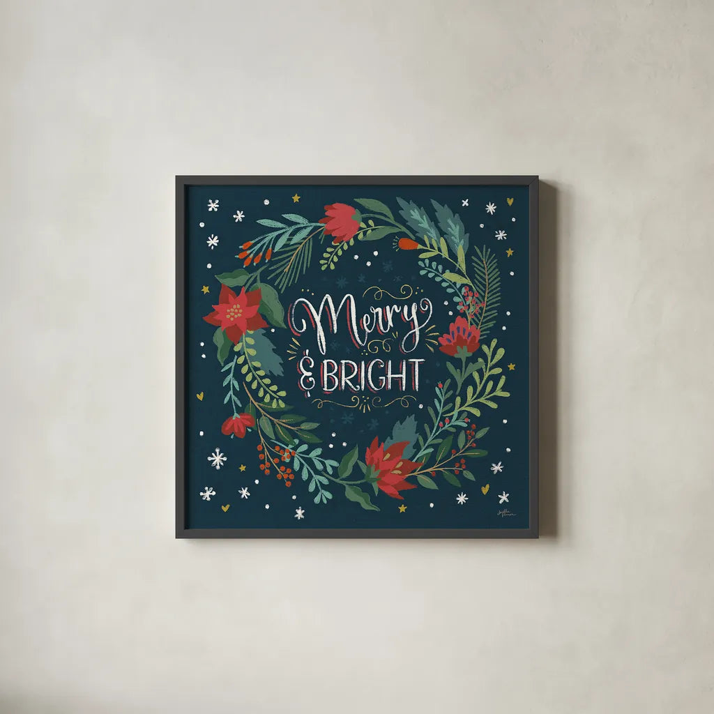 Christmas Bloom III by Janelle Penner. Shown in a sleek black glass frame for a contemporary gallery look. Available as an archival giclee rolled canvas, fine art paper, or poster print. SKU 38729a.