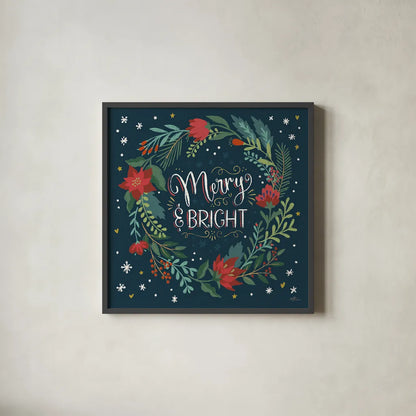 Christmas Bloom III by Janelle Penner. Shown in a sleek black glass frame for a contemporary gallery look. Available as an archival giclee rolled canvas, fine art paper, or poster print. SKU 38729a.