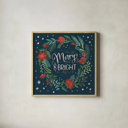 Christmas Bloom III by Janelle Penner. Shown in a natural wood glass frame for a timeless modern aesthetic. Available as an archival giclee rolled canvas, fine art paper, or poster print. SKU 38729a.