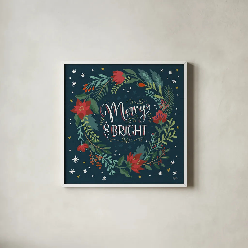 Christmas Bloom III by Janelle Penner. Shown in a crisp white glass frame for a clean and minimalist style. Available as an archival giclee rolled canvas, fine art paper, or poster print. SKU 38729a.