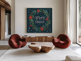 Christmas Bloom III by Janelle Penner. Shown as extra-large giant wall art in a modern living room. Available as an archival giclee rolled canvas, fine art paper, or poster print. SKU 38729a.