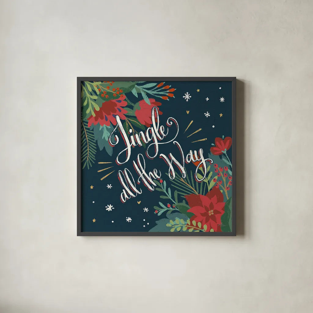 Christmas Bloom IV by Janelle Penner. Shown in a sleek black glass frame for a contemporary gallery look. Available as an archival giclee rolled canvas, fine art paper, or poster print. SKU 38730a.