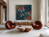 Christmas Bloom IV by Janelle Penner. Shown as extra-large giant wall art in a modern living room. Available as an archival giclee rolled canvas, fine art paper, or poster print. SKU 38730a.