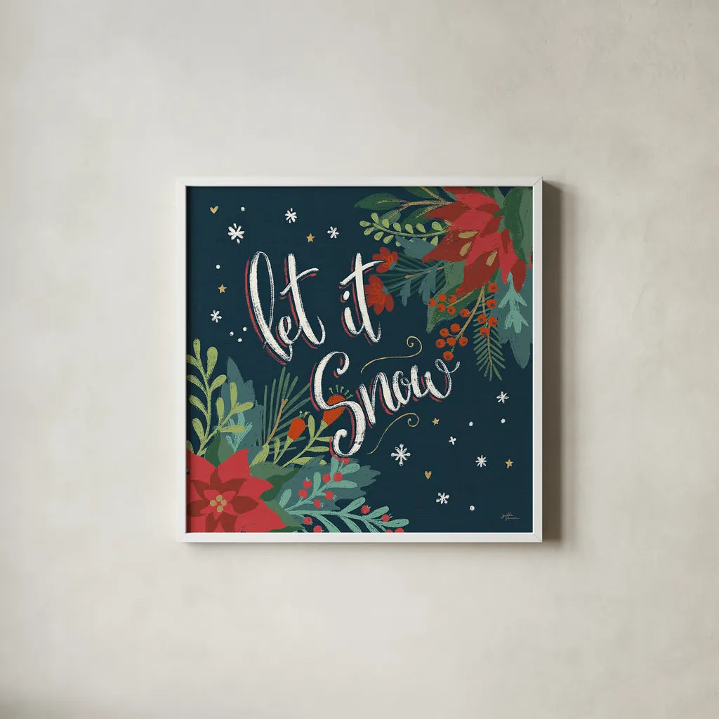 Christmas Bloom V by Janelle Penner. Shown in a crisp white glass frame for a clean and minimalist style. Available as an archival giclee rolled canvas, fine art paper, or poster print. SKU 38731a.