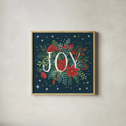 Christmas Bloom VI by Janelle Penner. Shown in a natural wood glass frame for a timeless modern aesthetic. Available as an archival giclee rolled canvas, fine art paper, or poster print. SKU 38732a.
