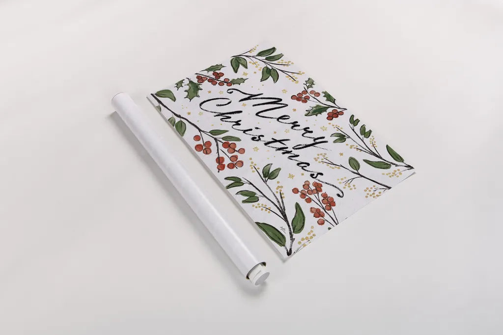 Christmas Lovebirds Greenery by Janelle Penner. shown as a rolled paper print. Available as archival giclee rolled canvas, fine art paper, or poster print. SKU 59682i.