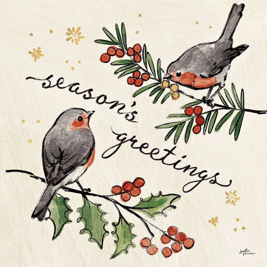 Christmas Lovebirds III by Janelle Penner. SKU 46749a. Archival Giclee Fine art print for wall decor.