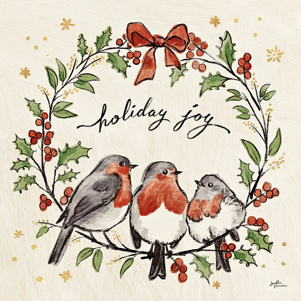 Christmas Lovebirds IV by Janelle Penner. SKU 46750a. Archival Giclee Fine art print for wall decor.