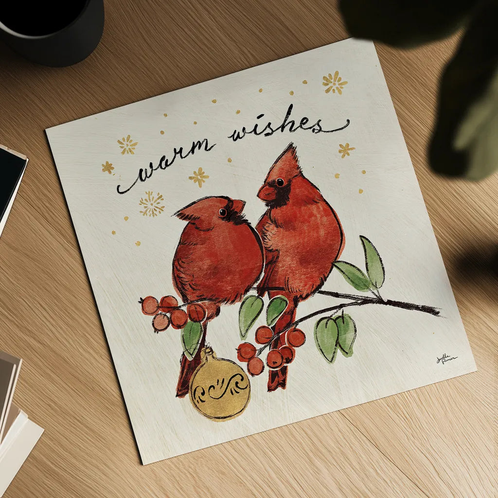 Christmas Lovebirds IX by Janelle Penner. Shown as a detailed flat fine art print, highlighting archival giclee quality. Available as an archival giclee rolled canvas, fine art paper, or poster print. SKU 46755a.