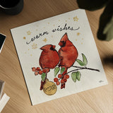 Christmas Lovebirds IX by Janelle Penner. Shown as a detailed flat fine art print, highlighting archival giclee quality. Available as an archival giclee rolled canvas, fine art paper, or poster print. SKU 46755a.
