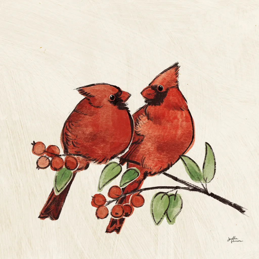 Christmas Lovebirds IX No Gold by Janelle Penner. SKU 68925a. Archival Giclee Fine art print for wall decor.