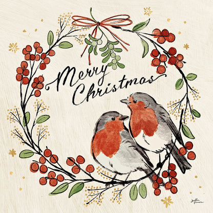 Christmas Lovebirds V by Janelle Penner. SKU 46751a. Archival Giclee Fine art print for wall decor.