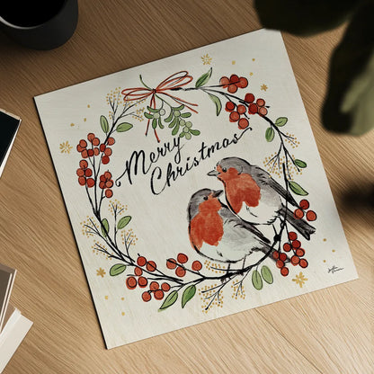 Christmas Lovebirds V by Janelle Penner. Shown as a detailed flat fine art print, highlighting archival giclee quality. Available as an archival giclee rolled canvas, fine art paper, or poster print. SKU 46751a.