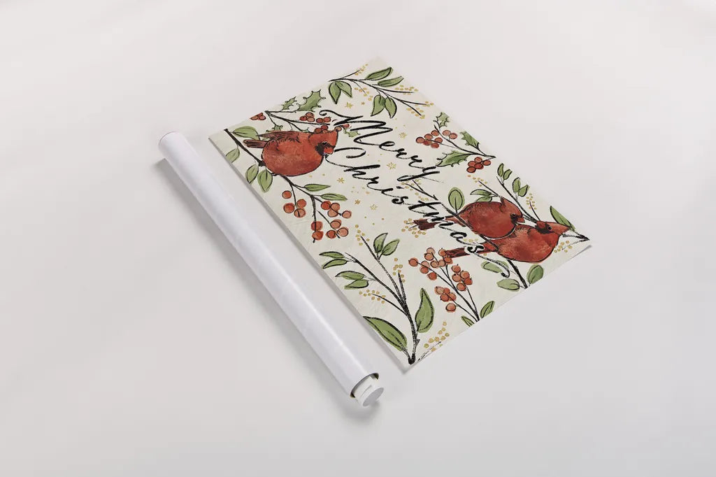 Christmas Lovebirds VIII by Janelle Penner. shown as a rolled paper print. Available as archival giclee rolled canvas, fine art paper, or poster print. SKU 46754i.