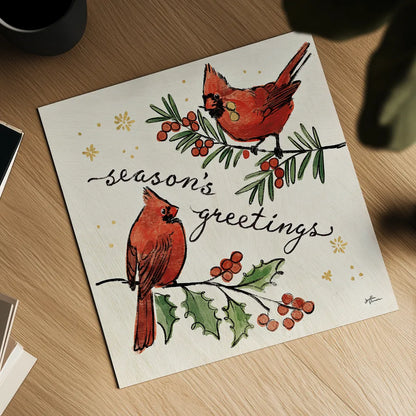 Christmas Lovebirds X by Janelle Penner. Shown as a detailed flat fine art print, highlighting archival giclee quality. Available as an archival giclee rolled canvas, fine art paper, or poster print. SKU 46756a.