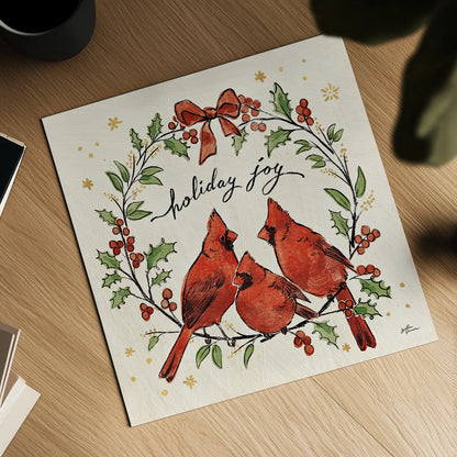 Christmas Lovebirds XI by Janelle Penner. Shown as a detailed flat fine art print, highlighting archival giclee quality. Available as an archival giclee rolled canvas, fine art paper, or poster print. SKU 46757a.
