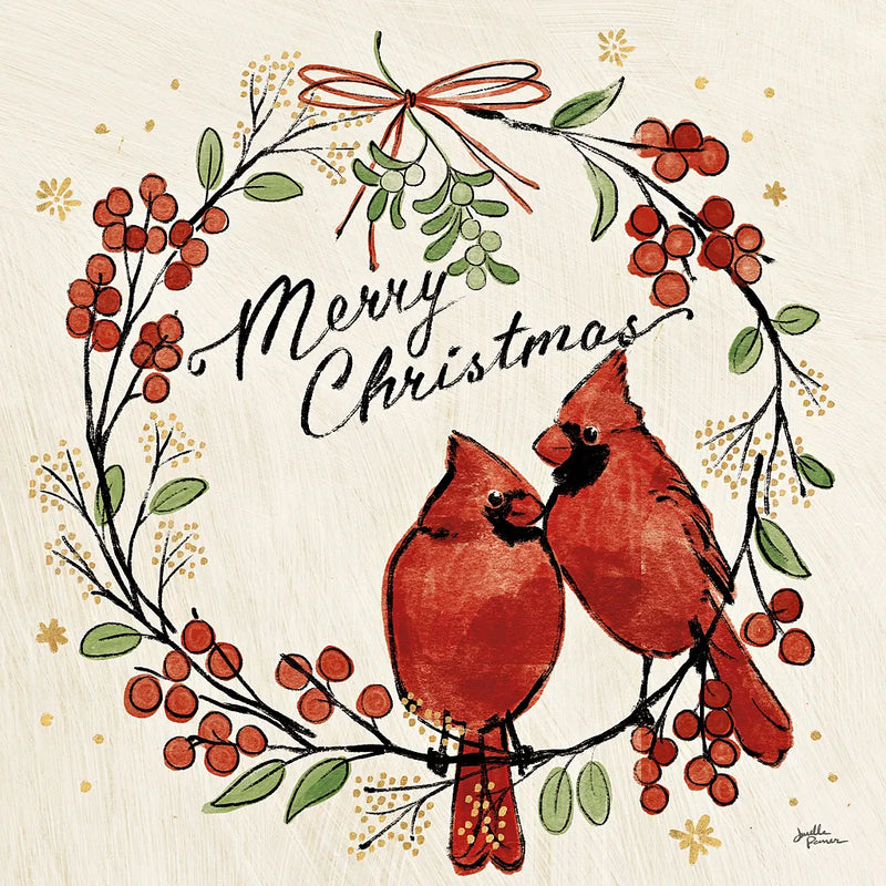 Christmas Lovebirds XII by Janelle Penner. SKU 46758a. Archival Giclee Fine art print for wall decor.
