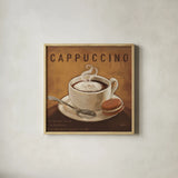 Coffee and Co I by Janelle Penner. Shown in a natural wood glass frame for a timeless modern aesthetic. Available as an archival giclee rolled canvas, fine art paper, or poster print. SKU 27707a.