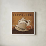 Coffee and Co I by Janelle Penner. Shown in a crisp white glass frame for a clean and minimalist style. Available as an archival giclee rolled canvas, fine art paper, or poster print. SKU 27707a.