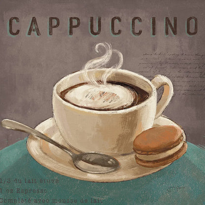Coffee and Co I Teal and Gray by Janelle Penner. SKU 29219a. Archival Giclee Fine art print for wall decor.