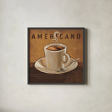 Coffee and Co II by Janelle Penner. Shown in a sleek black glass frame for a contemporary gallery look. Available as an archival giclee rolled canvas, fine art paper, or poster print. SKU 27708a.