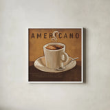 Coffee and Co II by Janelle Penner. Shown in a crisp white glass frame for a clean and minimalist style. Available as an archival giclee rolled canvas, fine art paper, or poster print. SKU 27708a.
