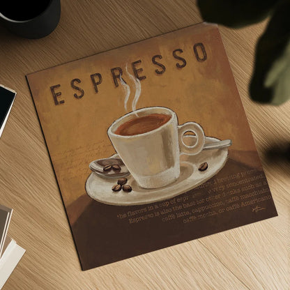 Coffee and Co III by Janelle Penner. Shown as a detailed flat fine art print, highlighting archival giclee quality. Available as an archival giclee rolled canvas, fine art paper, or poster print. SKU 27709a.